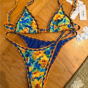 Vibrant Floral Bikini with Blue and Yellow Accents